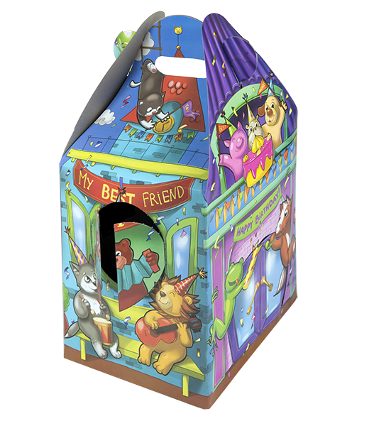 Cutie cadou cu mâner și ferestre perforate "Birthday" – 40 cm