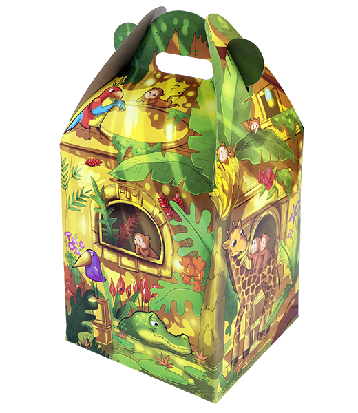 Cutie cadou cu mâner și ferestre perforate "Jungle" – 40 cm